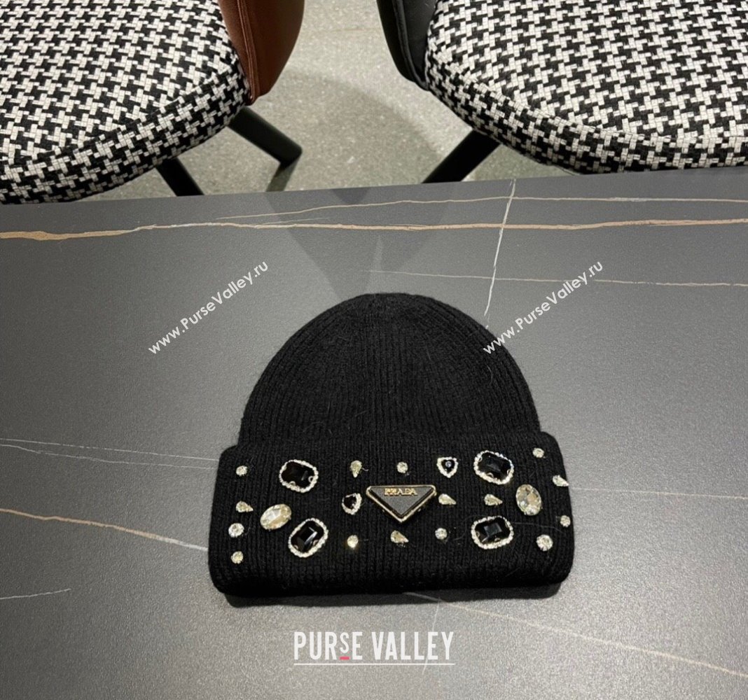 Prada Knit Hat with Charm Black 2024 0111 (A-240111128)