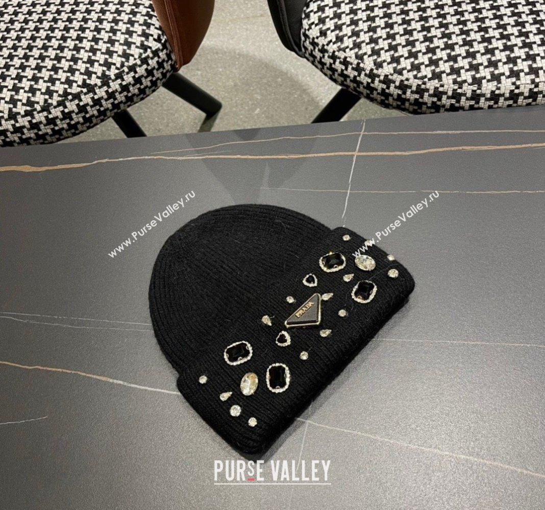 Prada Knit Hat with Charm Black 2024 0111 (A-240111128)