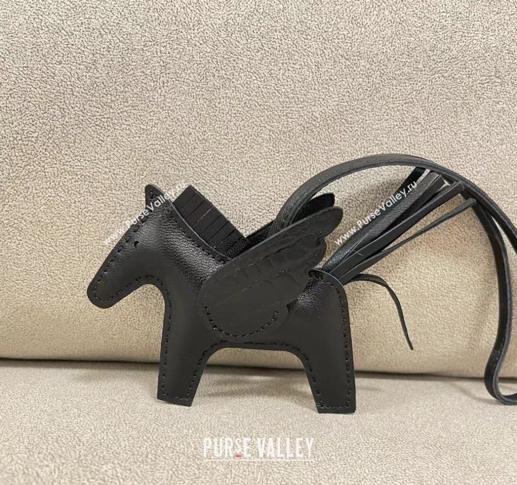 Hermes Rodeo Pegase Horse Charm in Lambskin and Crocodile Leather All Black 2024 0112 (hy-240112157)