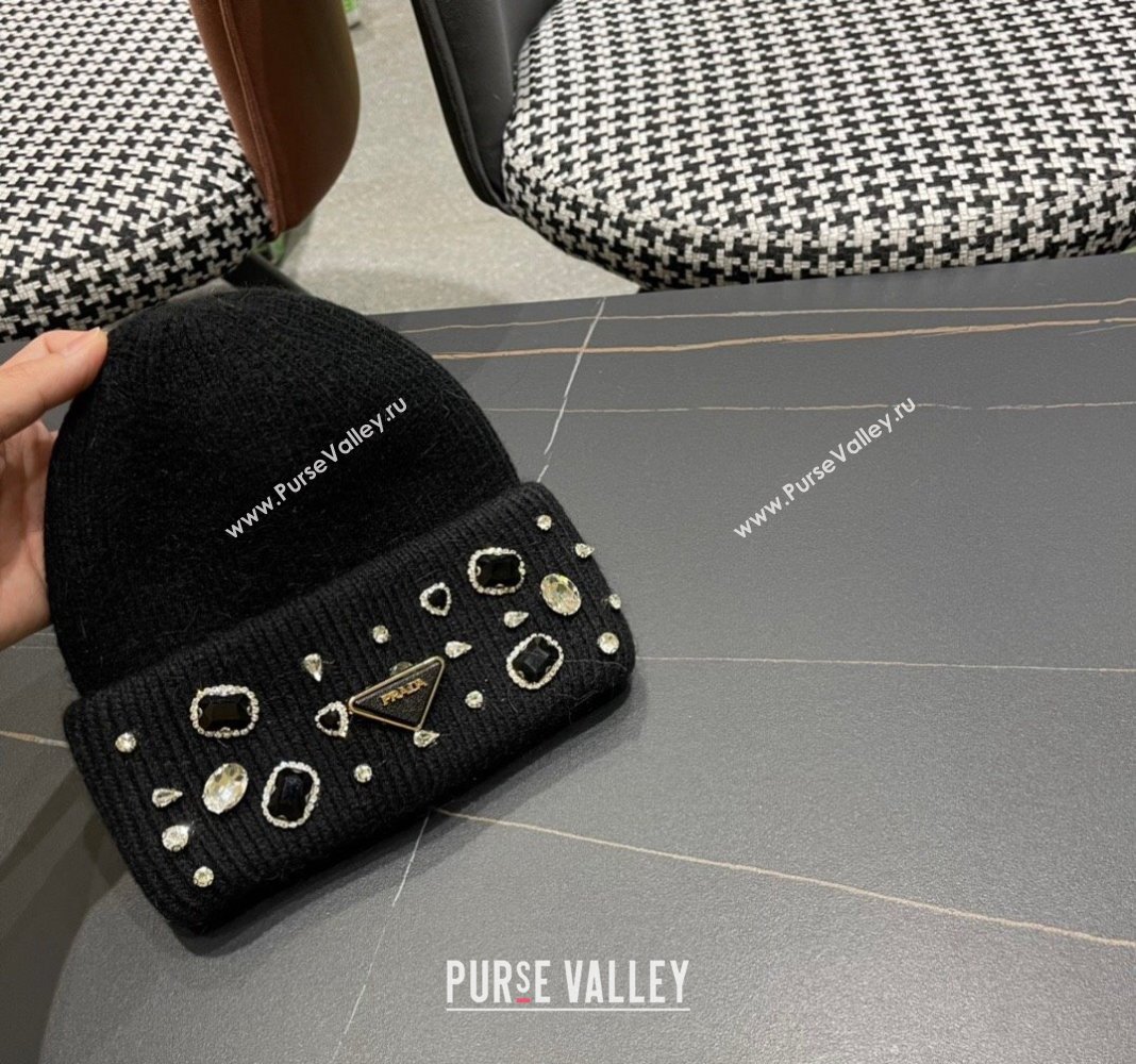 Prada Knit Hat with Charm Black 2024 0111 (A-240111128)