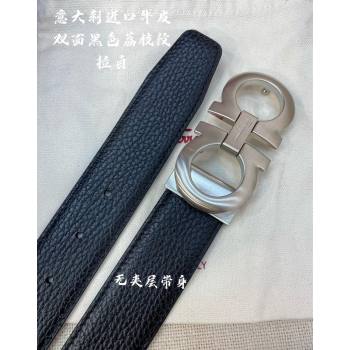 Ferragamo Litchi-Grained Calfskin Leather Belt 3.5cm Black/Brushed Silver 2024 FG0131 (99-240131170)