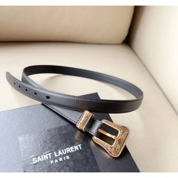 Saint Laurent Leather Belt 2cm with Engraved Buckle Black/Gold 2024 (99-240131180)