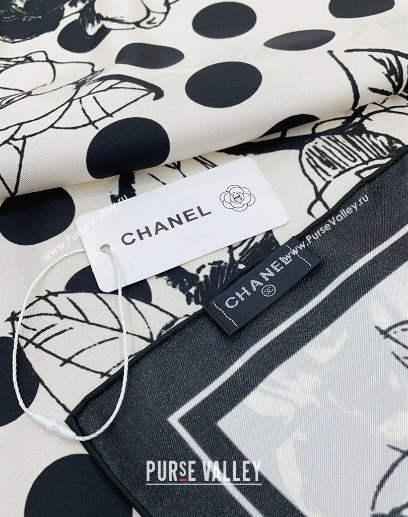 Chanel Camellia Silk Sqaure Scarf 90x90cm White 2024 0130 (A-24013031)