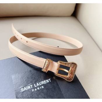 Saint Laurent Leather Belt 2cm with Engraved Buckle Nude Pink/Gold 2024 (99-240131184)