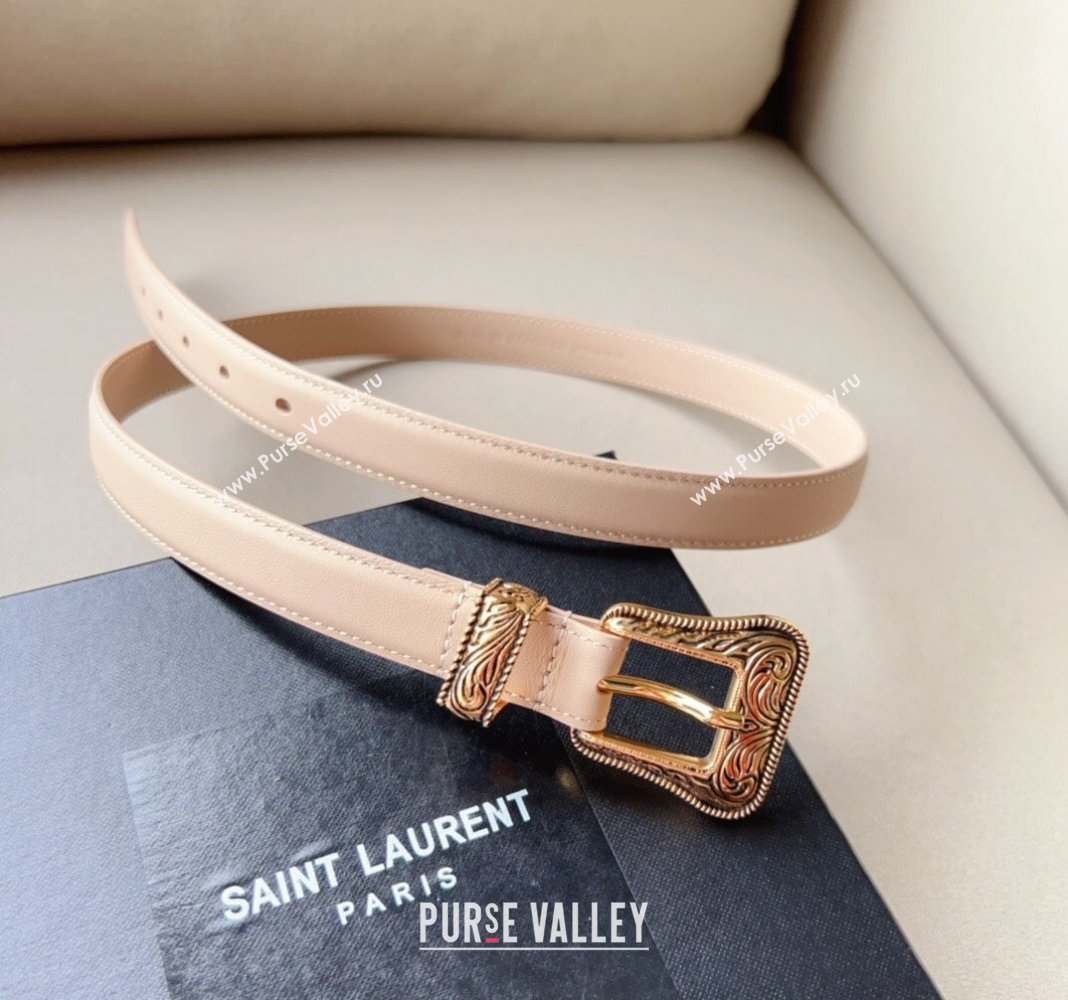 Saint Laurent Leather Belt 2cm with Engraved Buckle Nude Pink/Gold 2024 (99-240131184)