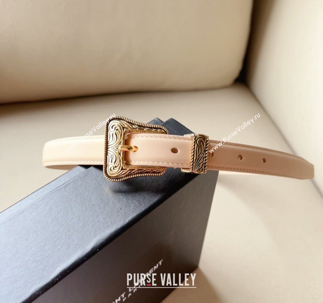 Saint Laurent Leather Belt 2cm with Engraved Buckle Nude Pink/Gold 2024 (99-240131184)