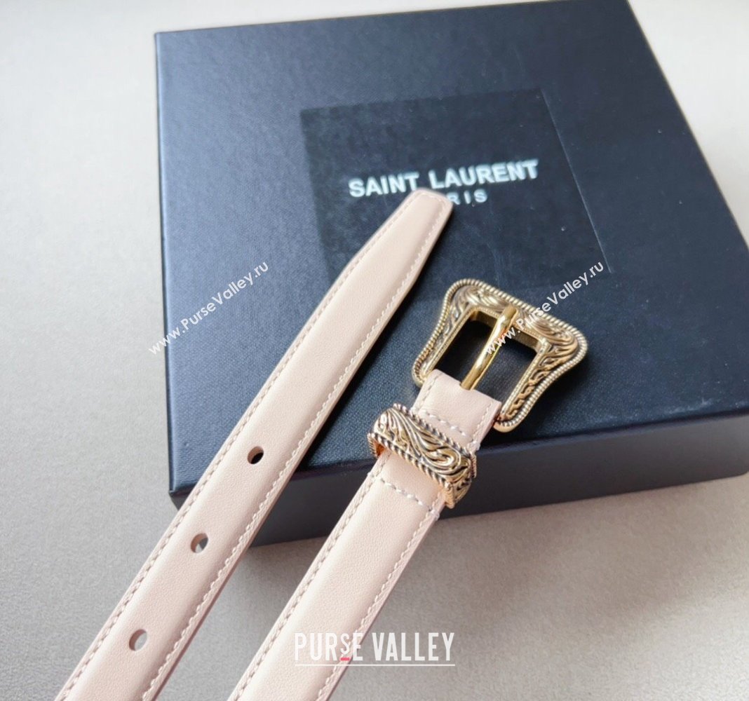 Saint Laurent Leather Belt 2cm with Engraved Buckle Nude Pink/Gold 2024 (99-240131184)