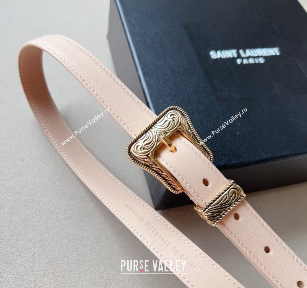 Saint Laurent Leather Belt 2cm with Engraved Buckle Nude Pink/Gold 2024 (99-240131184)