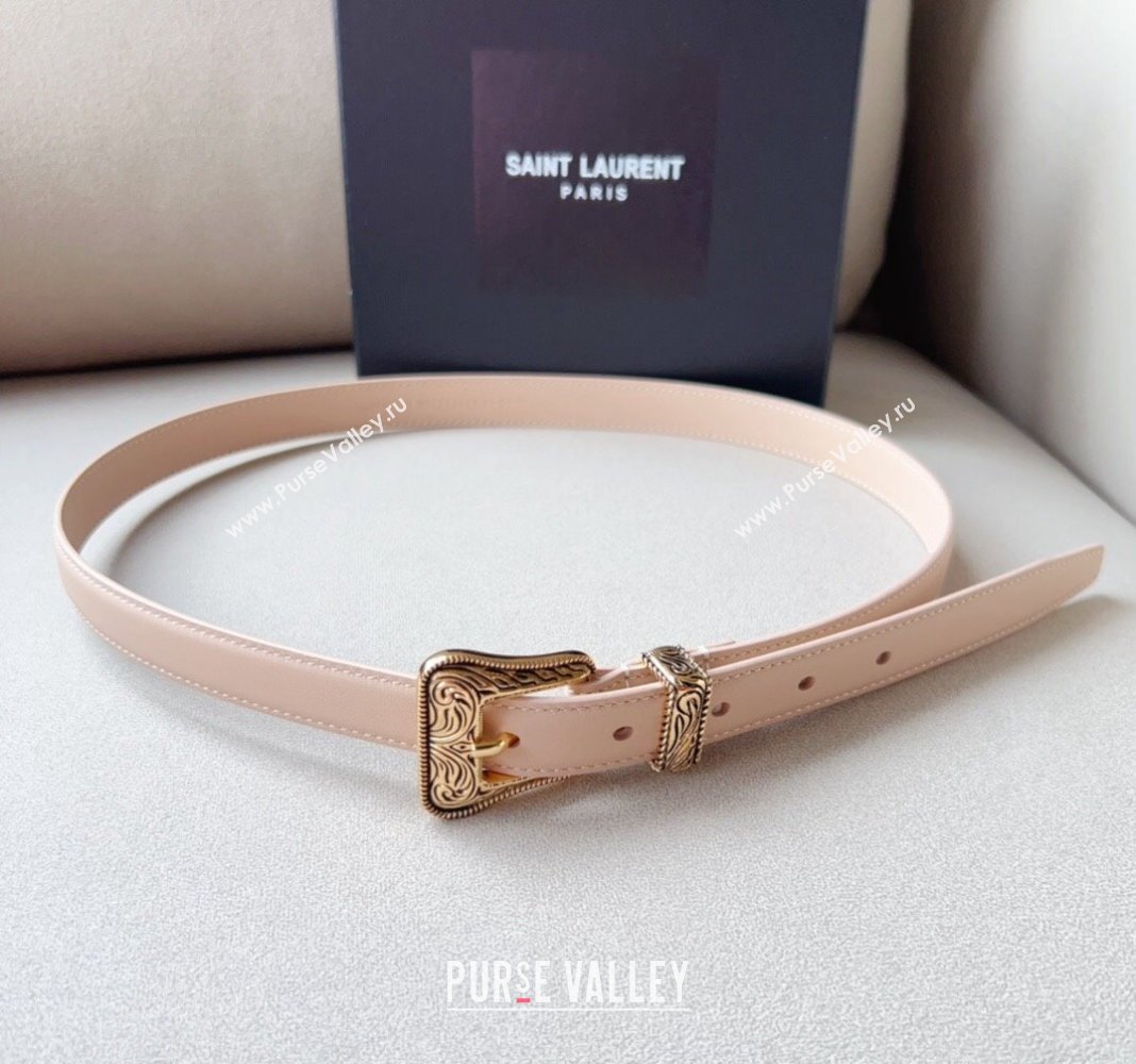 Saint Laurent Leather Belt 2cm with Engraved Buckle Nude Pink/Gold 2024 (99-240131184)