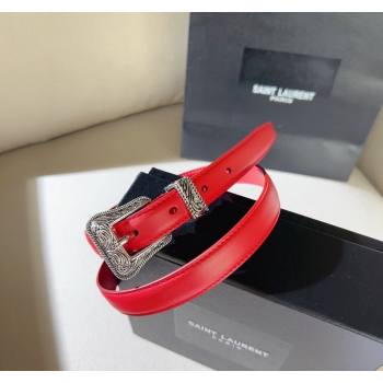 Saint Laurent Leather Belt 2cm with Engraved Buckle Red/Silver 2024 (99-240131188)