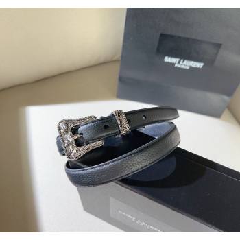 Saint Laurent Grained Leather Belt 2cm with Engraved Buckle Black 2024 (99-240131191)