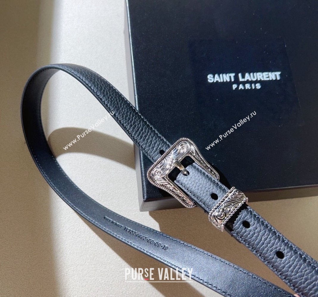 Saint Laurent Grained Leather Belt 2cm with Engraved Buckle Black 2024 (99-240131191)