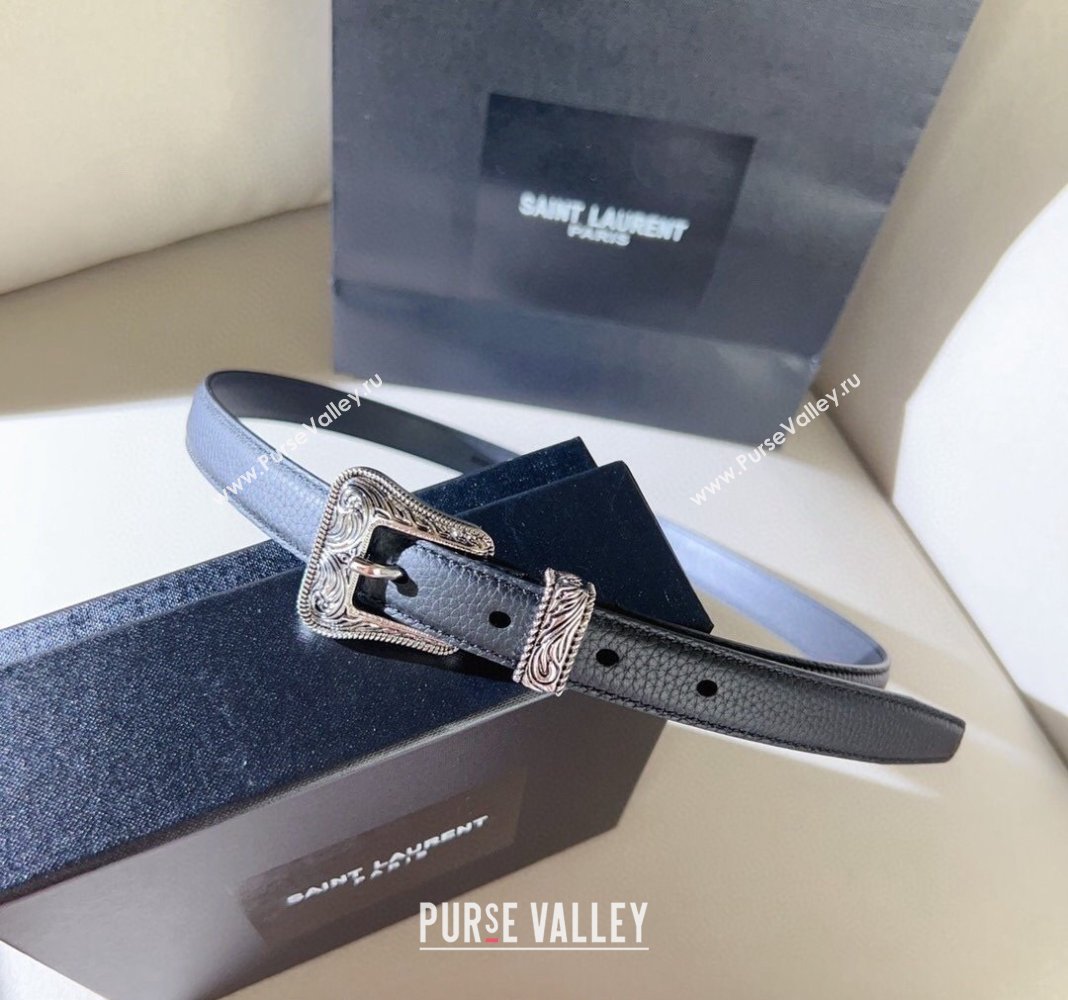 Saint Laurent Grained Leather Belt 2cm with Engraved Buckle Black 2024 (99-240131191)