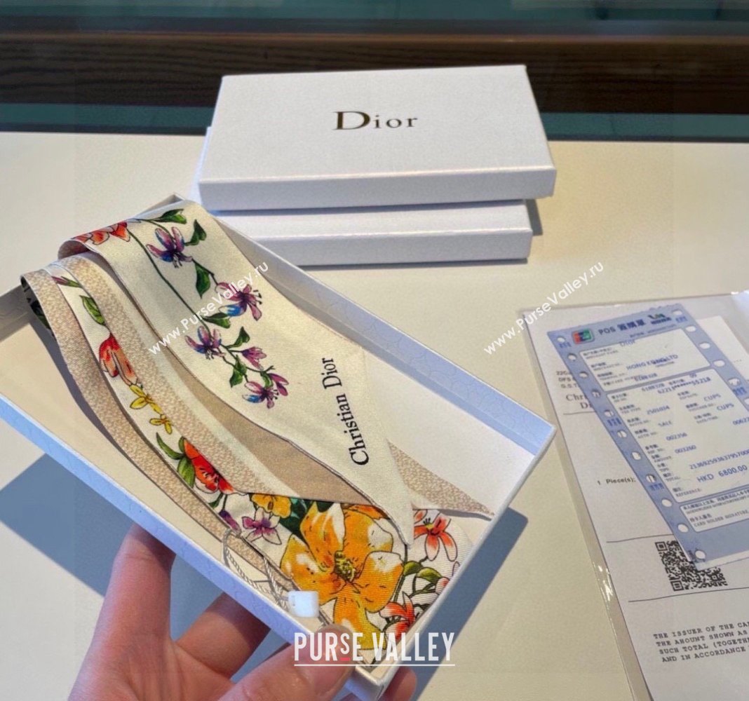 Dior Flora Silk Bandeau Scarf 6x100cm White 2024 0130 (XMN-24013053)