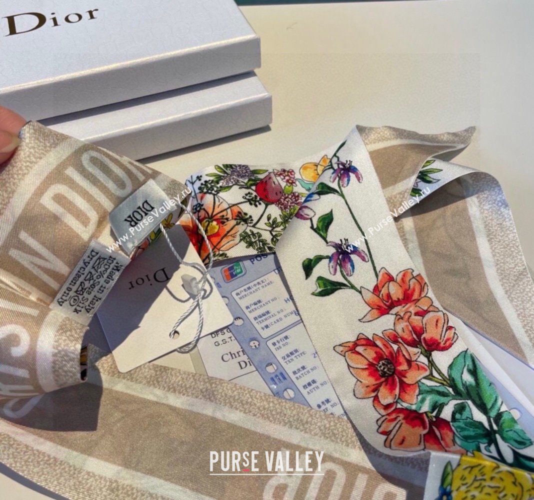 Dior Flora Silk Bandeau Scarf 6x100cm White 2024 0130 (XMN-24013053)