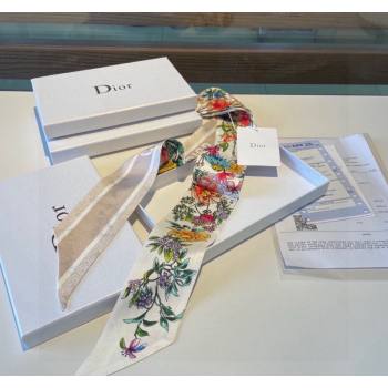 Dior Flora Silk Bandeau Scarf 6x100cm White 2024 0130 (XMN-24013053)