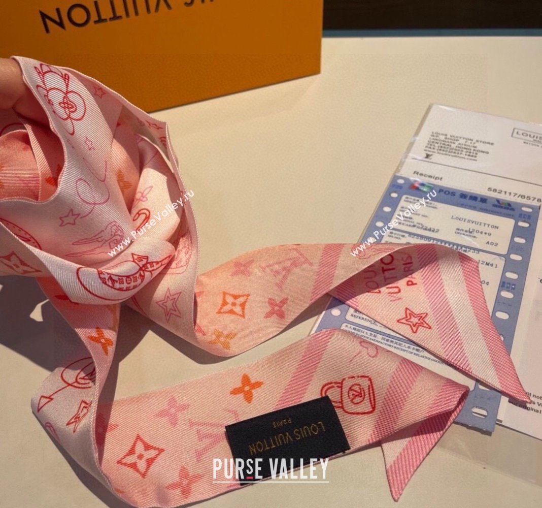 Louis Vuitton LV Wishlist Silk Bandeau Scarf 6x120cm Pink 2024 0130 (XMN-24013055)