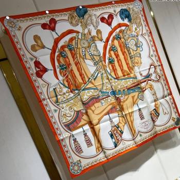 Hermes Harnais de Coeur Silk Sqaure Scarf 90x90cm Orange 2024 (A-240131003)