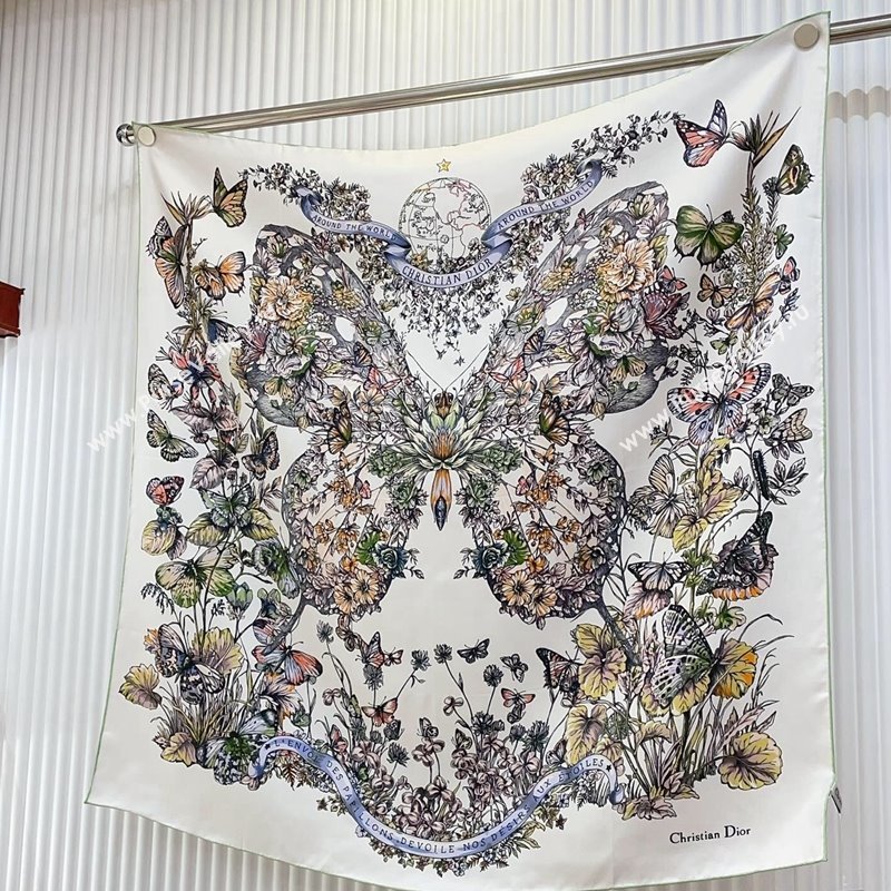 Dior Metamorphose Butterfly Silk Sqaure Scarf 90x90cm White/Green 2024 0130 (A-24013032)