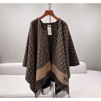 Fendi Wool Cashmere Cape 135x135cm Brown/Black 2024 0131 (A-240131013)