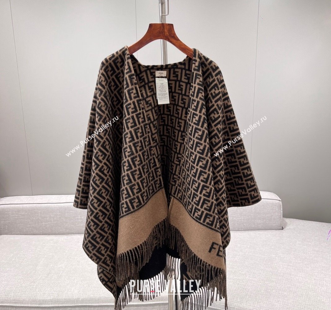 Fendi Wool Cashmere Cape 135x135cm Brown/Black 2024 0131 (A-240131013)