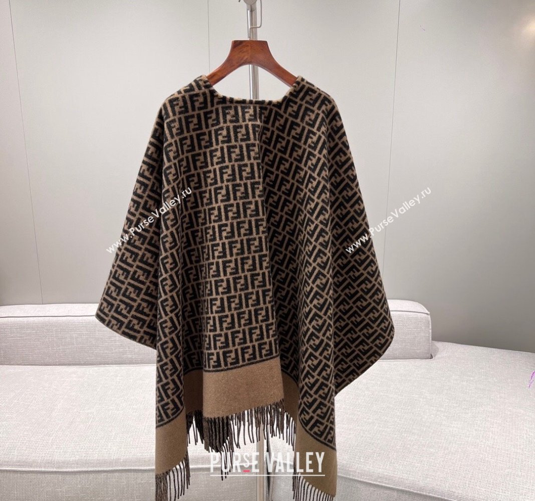Fendi Wool Cashmere Cape 135x135cm Brown/Black 2024 0131 (A-240131013)