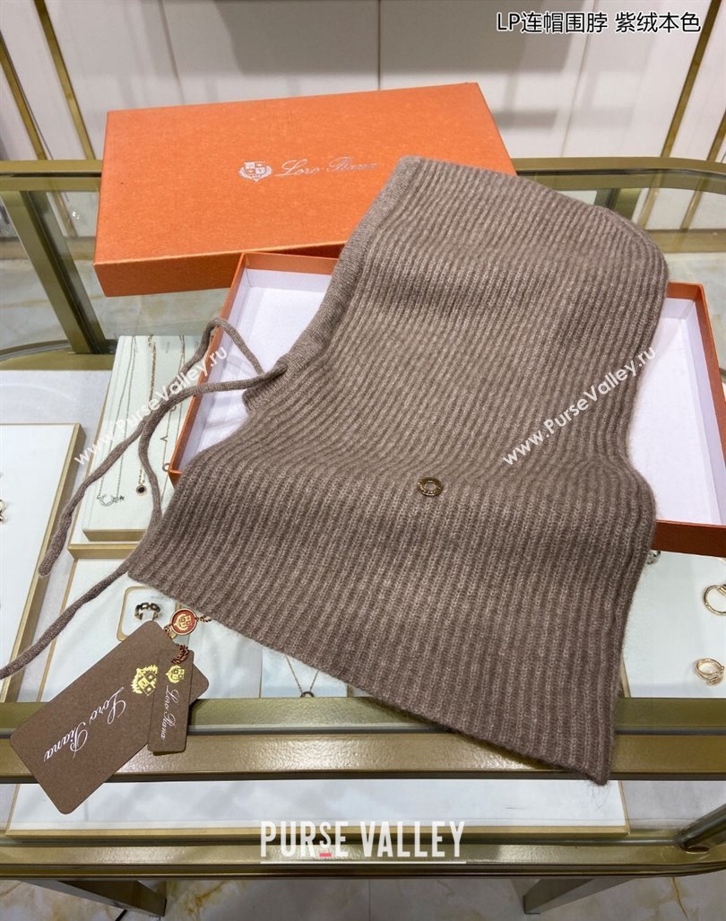 Loro Piana Cashmere Knit Scarf Hat One Piece Khaki 2024 02 (A-24013040)