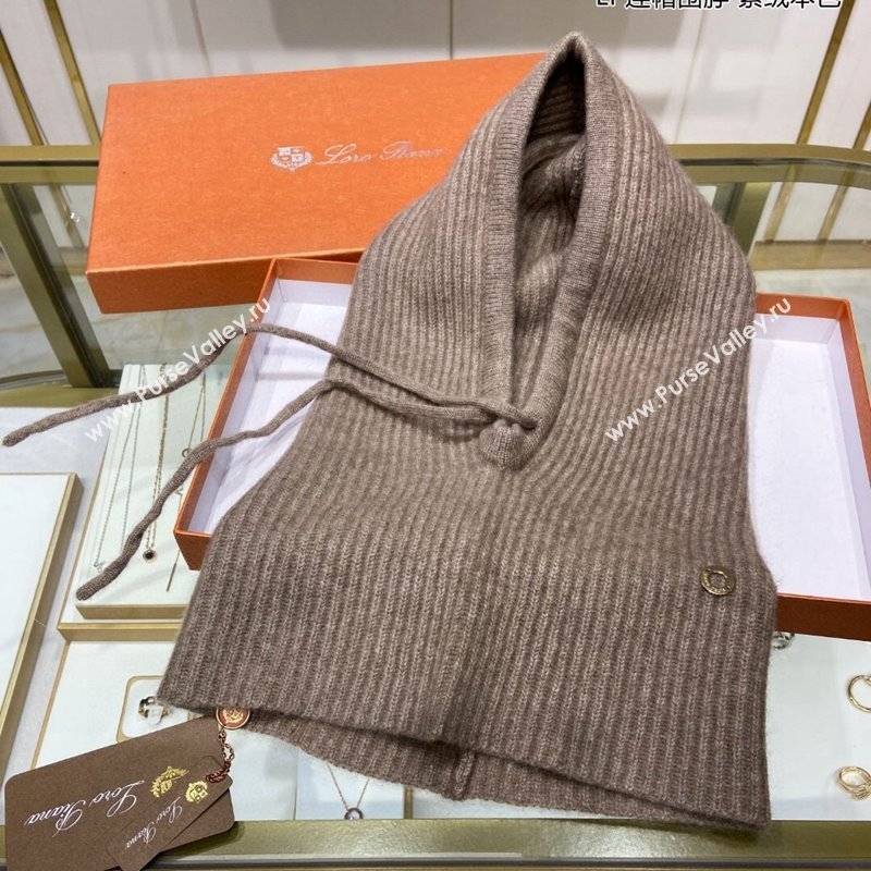 Loro Piana Cashmere Knit Scarf Hat One Piece Khaki 2024 02 (A-24013040)