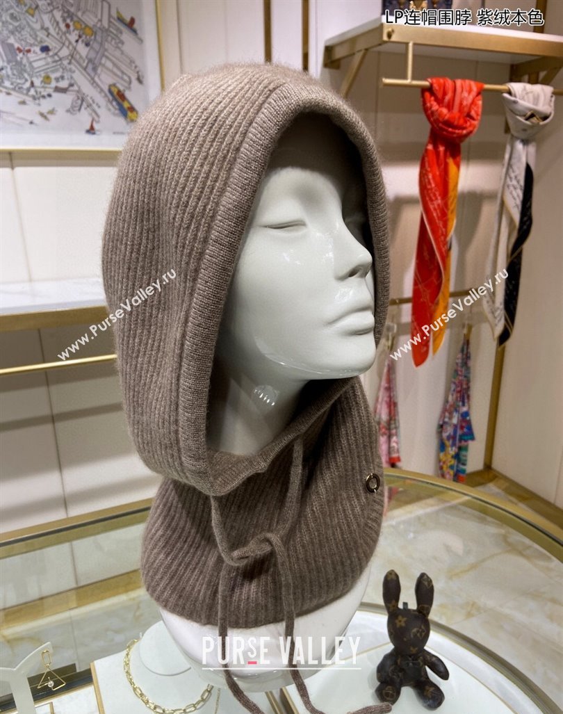 Loro Piana Cashmere Knit Scarf Hat One Piece Khaki 2024 02 (A-24013040)