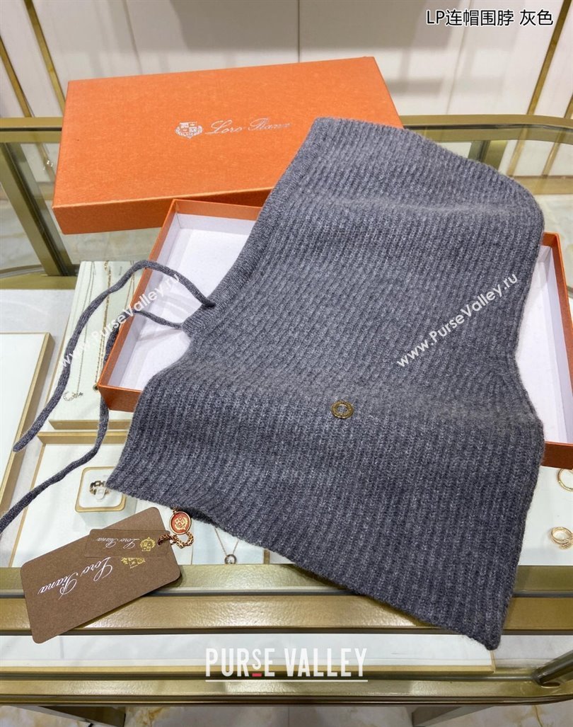 Loro Piana Cashmere Knit Scarf Hat One Piece Dark Grey 2024 02 (A-24013041)