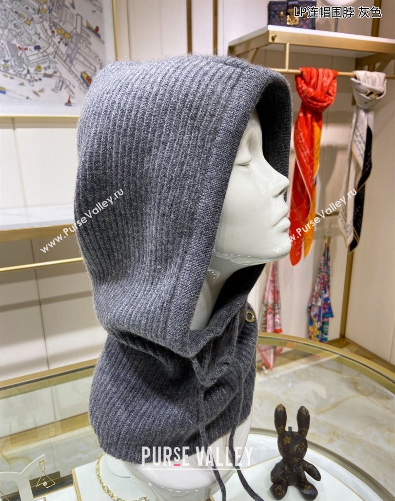 Loro Piana Cashmere Knit Scarf Hat One Piece Dark Grey 2024 02 (A-24013041)