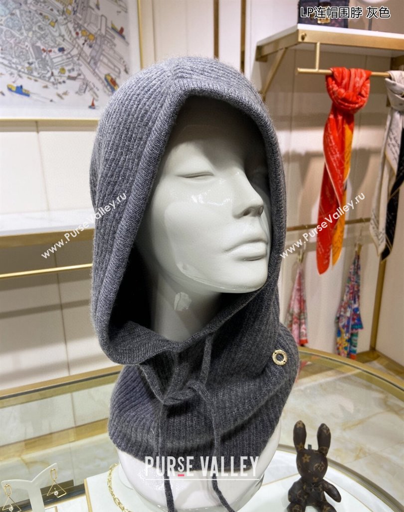 Loro Piana Cashmere Knit Scarf Hat One Piece Dark Grey 2024 02 (A-24013041)