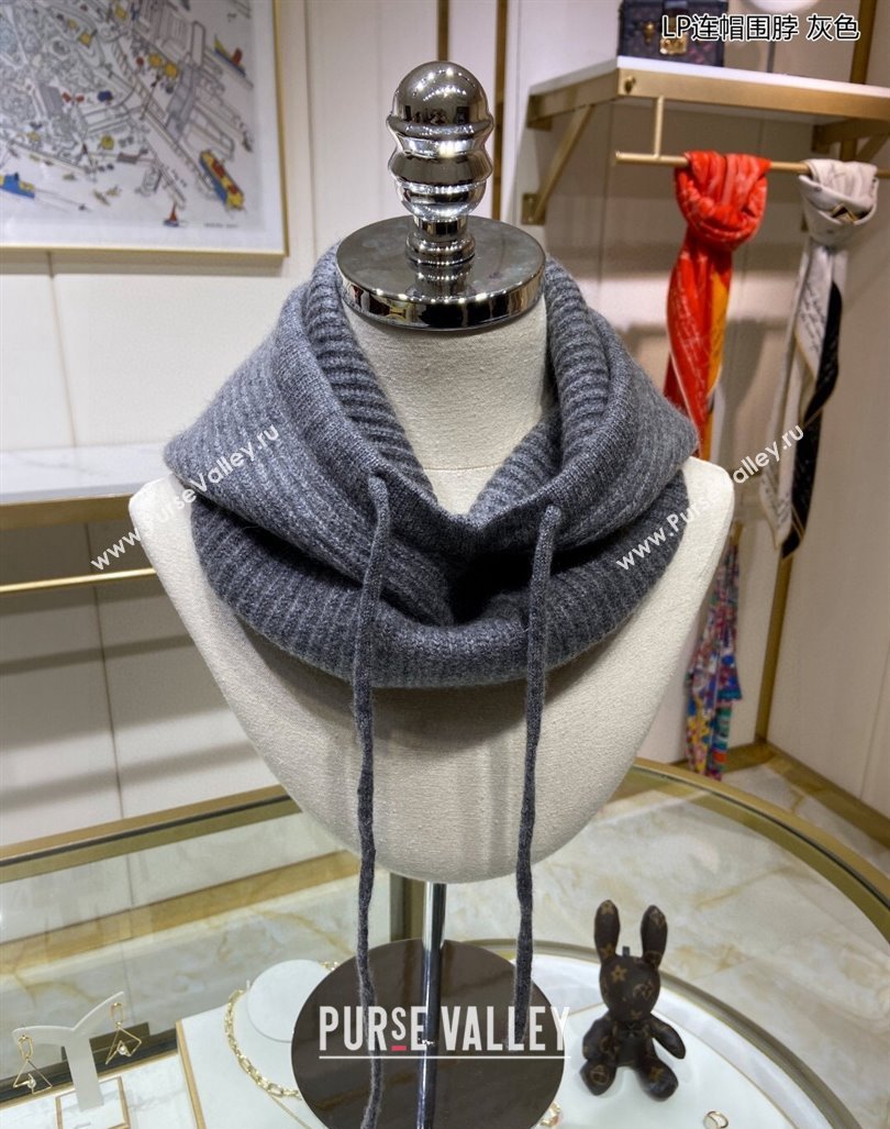 Loro Piana Cashmere Knit Scarf Hat One Piece Dark Grey 2024 02 (A-24013041)