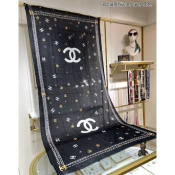 Chanel Cashmere Long Scarf with Sequins110x200cm Black 2024 0131 (A-240131017)