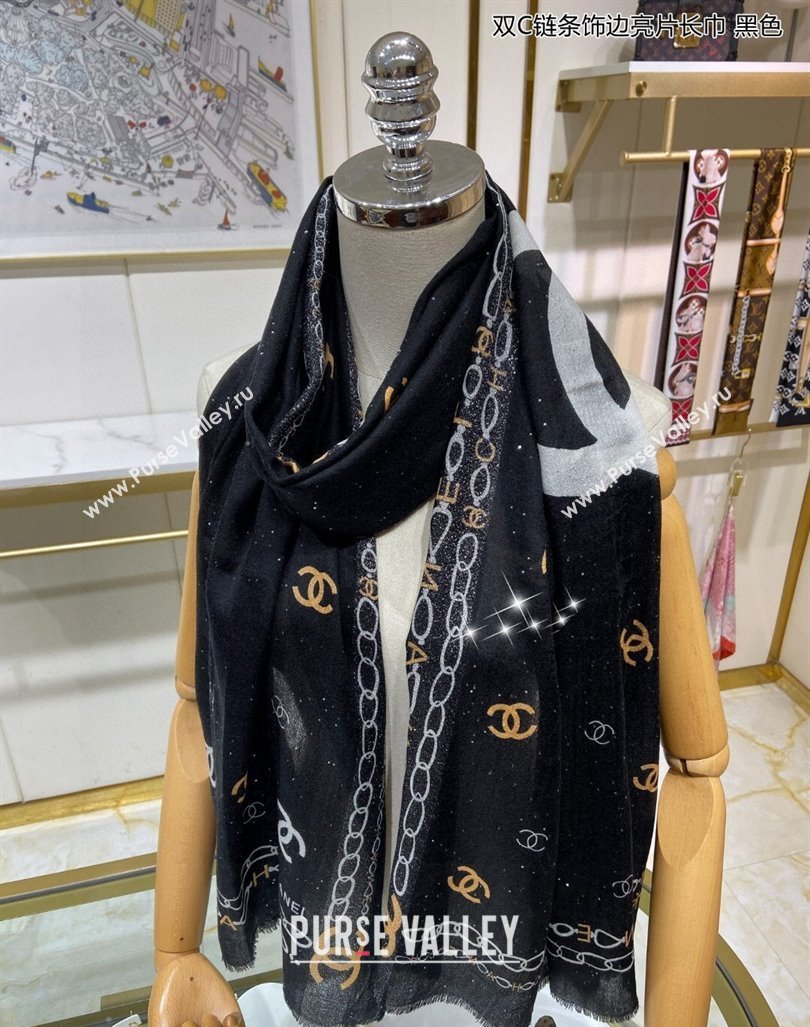 Chanel Cashmere Long Scarf with Sequins110x200cm Black 2024 0131 (A-240131017)