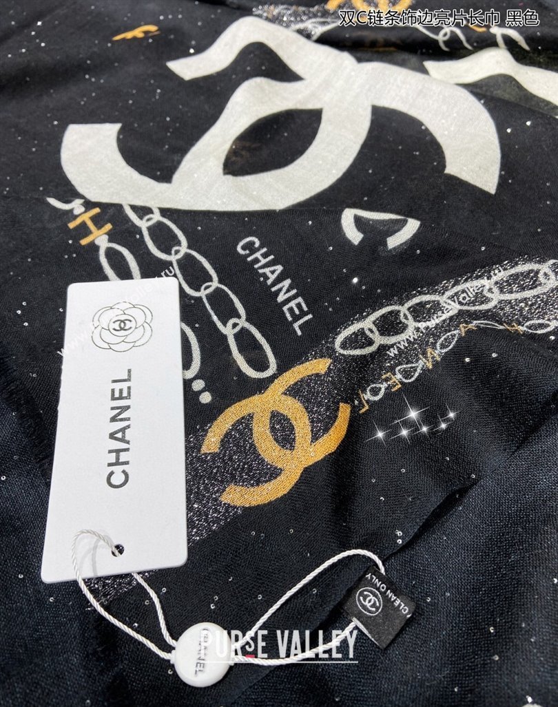 Chanel Cashmere Long Scarf with Sequins110x200cm Black 2024 0131 (A-240131017)