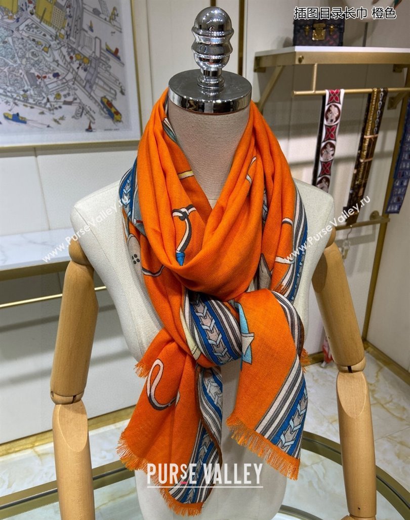 Hermes Et Gris Gris Rectangle Cashmere Long Scarf 65x185cm Orange 2024 (A-240131018)