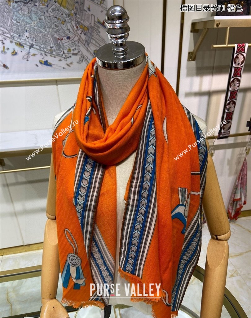 Hermes Et Gris Gris Rectangle Cashmere Long Scarf 65x185cm Orange 2024 (A-240131018)