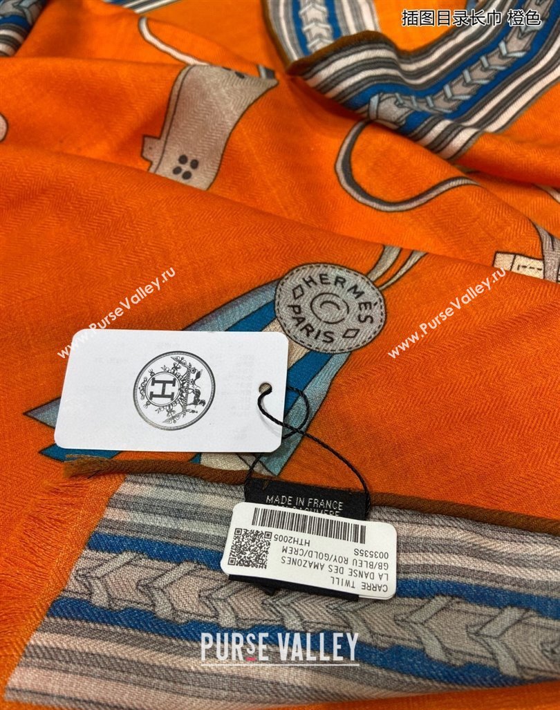 Hermes Et Gris Gris Rectangle Cashmere Long Scarf 65x185cm Orange 2024 (A-240131018)