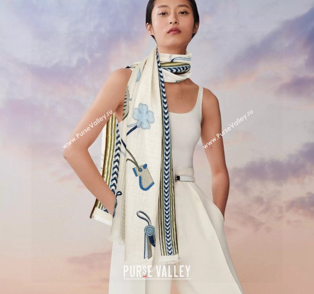 Hermes Et Gris Gris Rectangle Cashmere Long Scarf 65x185cm Light Beige 2024 (A-240131019)