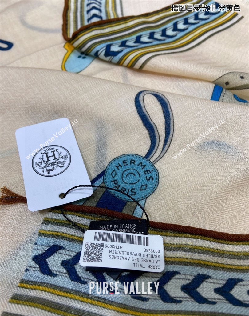 Hermes Et Gris Gris Rectangle Cashmere Long Scarf 65x185cm Light Beige 2024 (A-240131019)