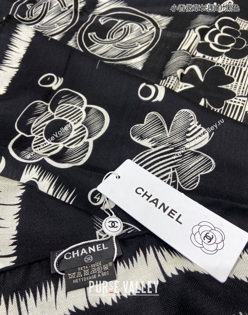 Chanel Badge Cashmere Long Scarf 60x180cm Black 2024 (A-240131022)