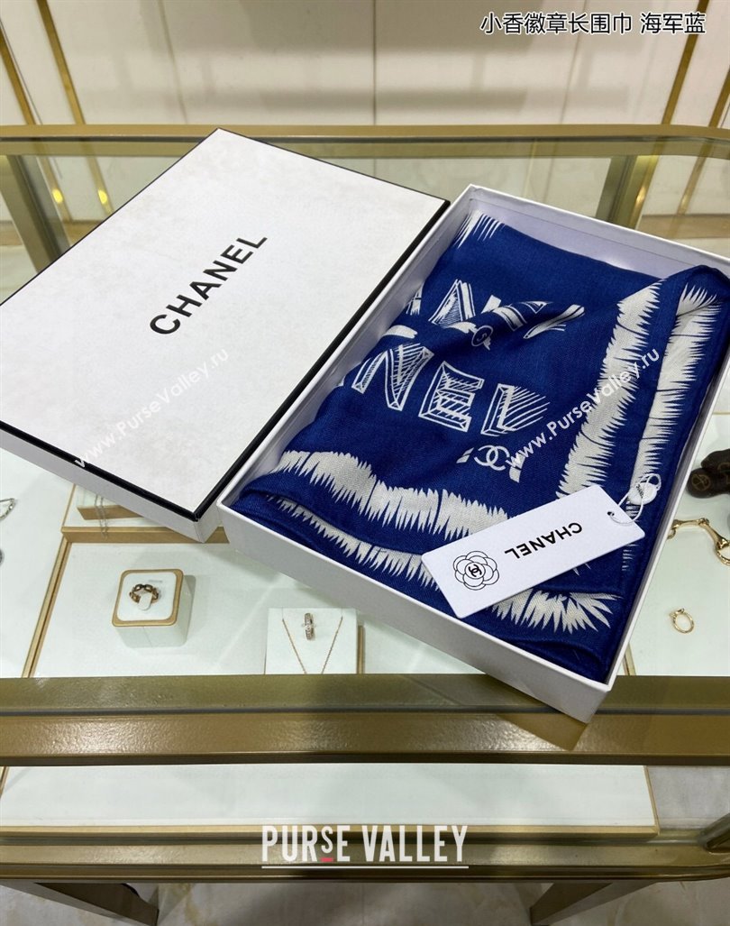 Chanel Badge Cashmere Long Scarf 60x180cm Blue 2024 (A-240131023)