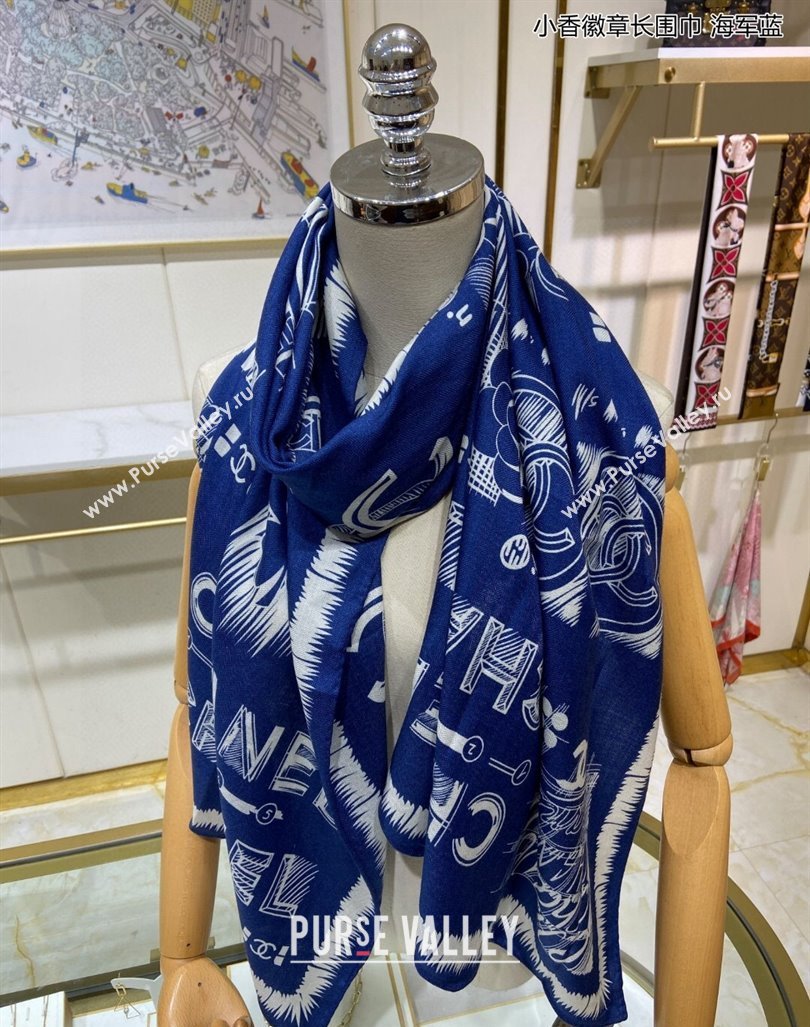 Chanel Badge Cashmere Long Scarf 60x180cm Blue 2024 (A-240131023)