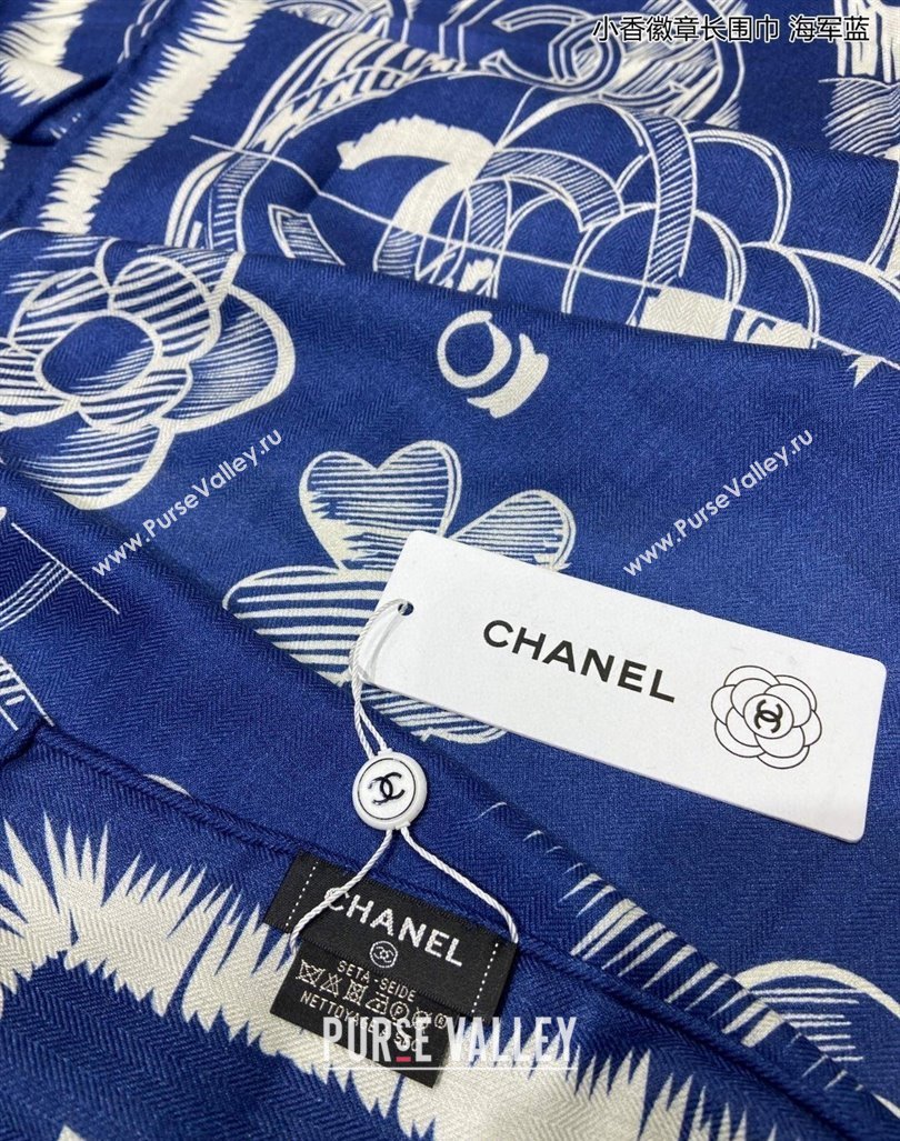 Chanel Badge Cashmere Long Scarf 60x180cm Blue 2024 (A-240131023)