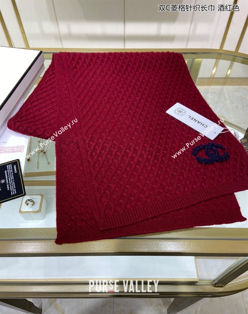 Chanel Knit Cashmere Long Scarf with Maxi CC 30x160cm Red 2024 0131 (A-240131024)