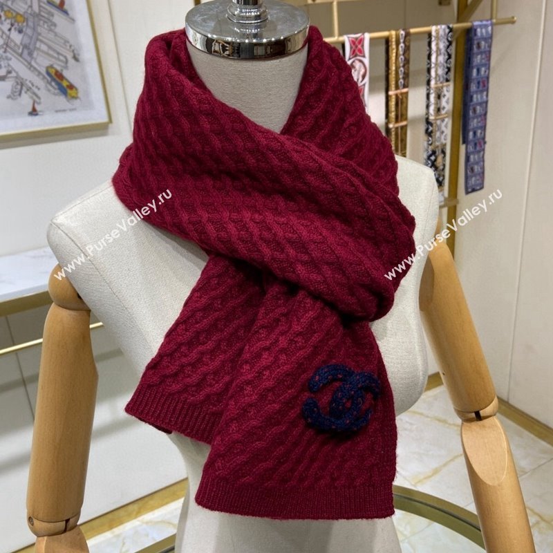 Chanel Knit Cashmere Long Scarf with Maxi CC 30x160cm Red 2024 0131 (A-240131024)