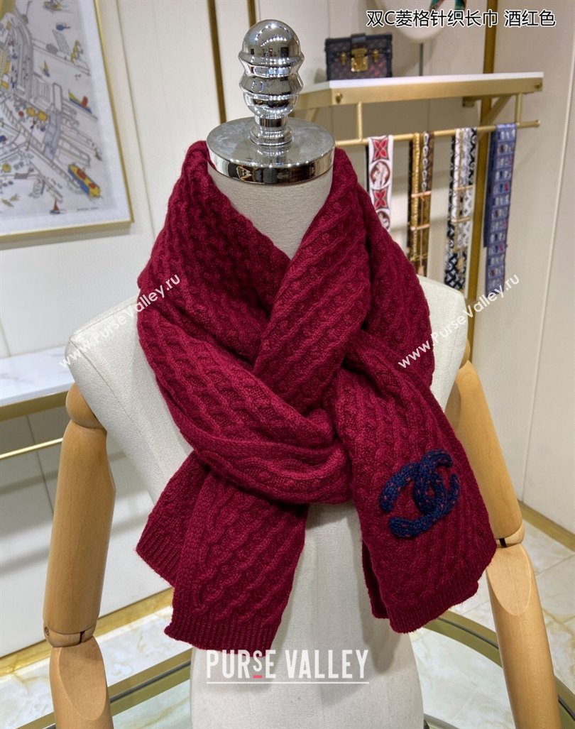 Chanel Knit Cashmere Long Scarf with Maxi CC 30x160cm Red 2024 0131 (A-240131024)