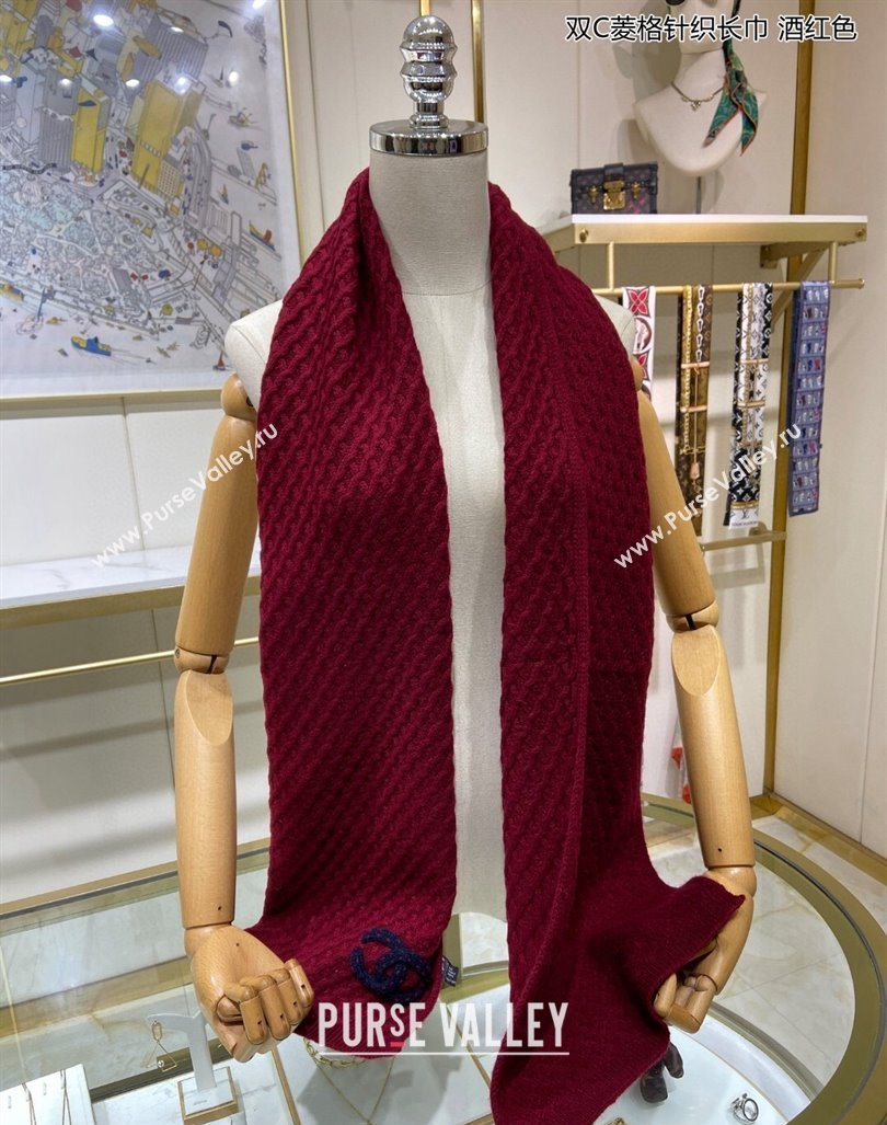 Chanel Knit Cashmere Long Scarf with Maxi CC 30x160cm Red 2024 0131 (A-240131024)