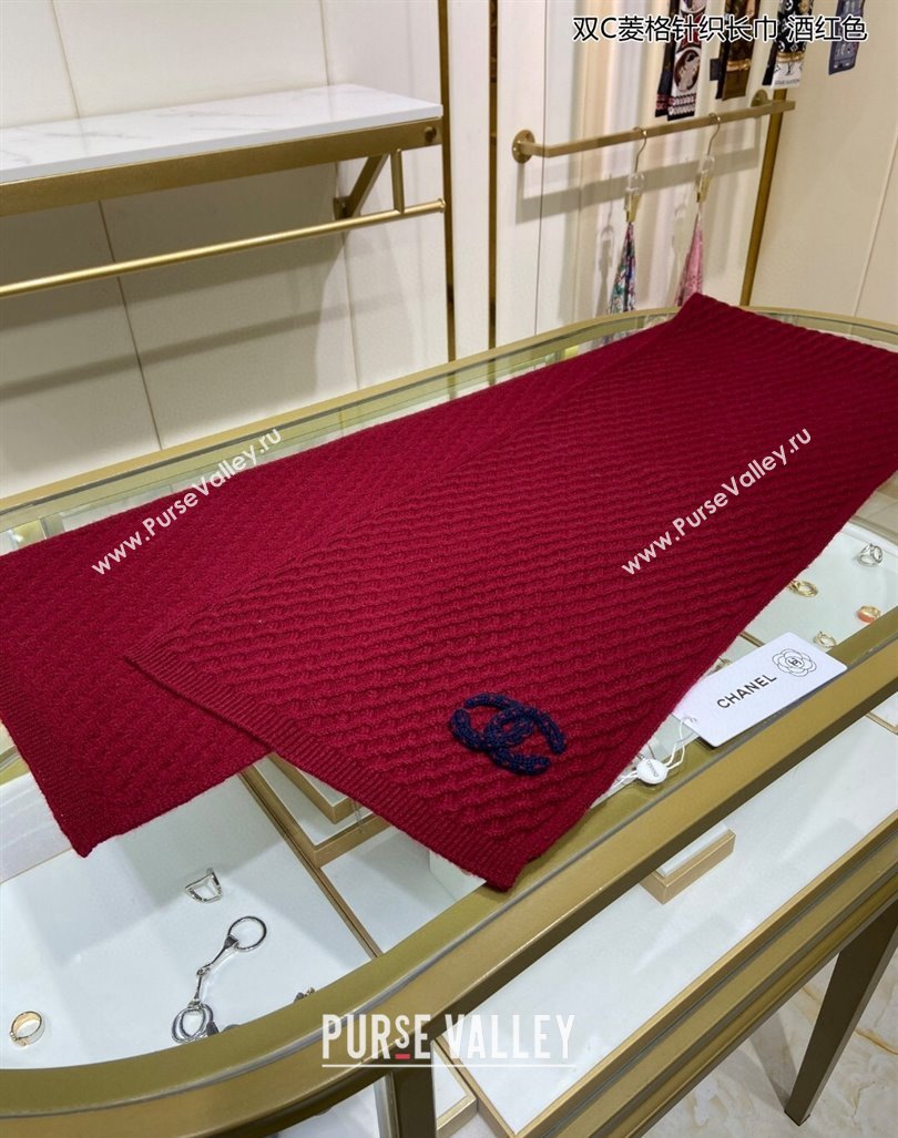 Chanel Knit Cashmere Long Scarf with Maxi CC 30x160cm Red 2024 0131 (A-240131024)